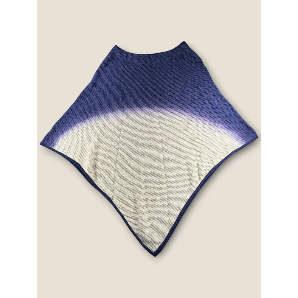 Anthropologie Petanu by Pashma Ombre Wool Silk Cashmere Knit Poncho Blue Cream